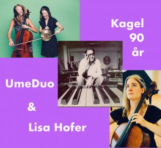 UmeDuo & Lisa Hofer Bild på UmeDuo och Lisa Hofer med Kagel vid ett stort piano över en lila bakgrund